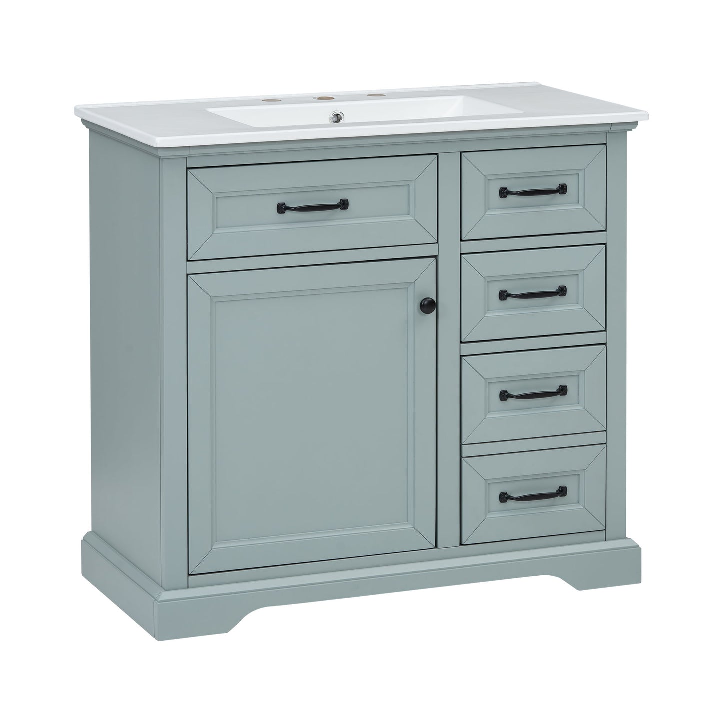 Bathroom Vanity With Sink, 2 Tip Out Drawers, Soft Close Hinges - Gray