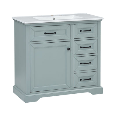 Bathroom Vanity With Sink, 2 Tip Out Drawers, Soft Close Hinges - Gray