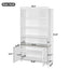 Tall Bookcase Storage Cabinet With 3 Open Shelves & Fluted Double Doors