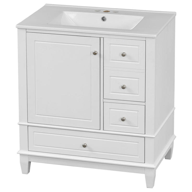 Freestanding Bathroom Vanity With Sink, Soft Close Door, 3 Drawers - White