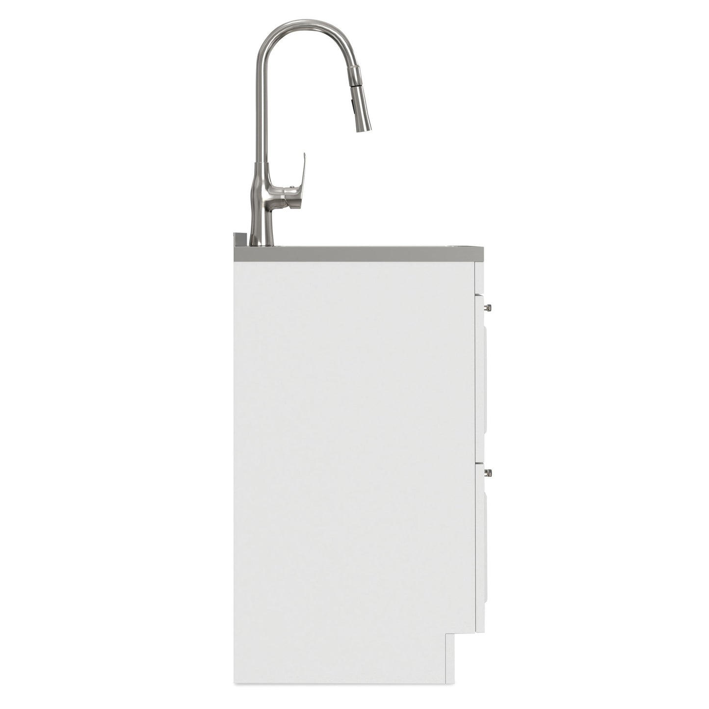 Darwin - Laundry Utility Sink And Cabinet With Dual Sinks, Pull Out Faucet - White
