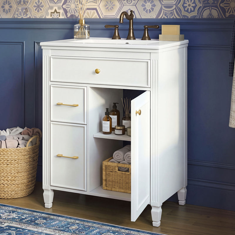 Freestanding Bathroom Vanity With Sink, Soft Close Door, Tip Out Drawer
