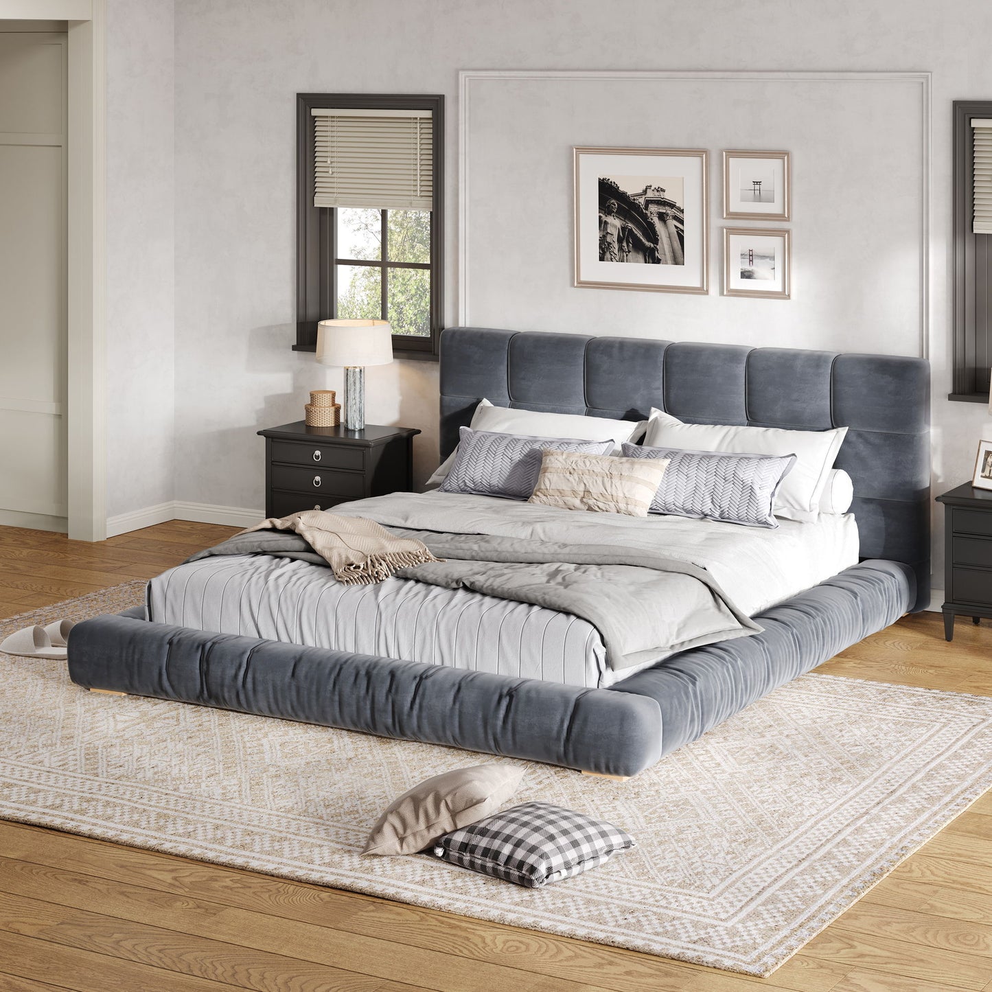 Upholstered Platform Bed Frame With Tufted Headboard