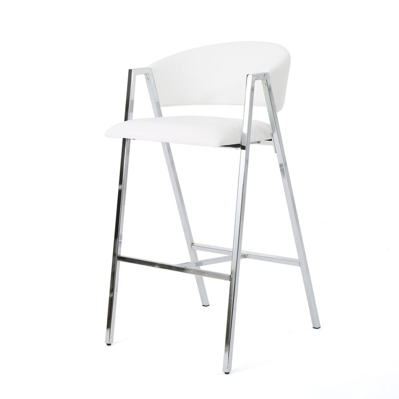 Modern Bar Stools With Low Back And Arms And Durable Metal Frame (Set of 2) - Ivory