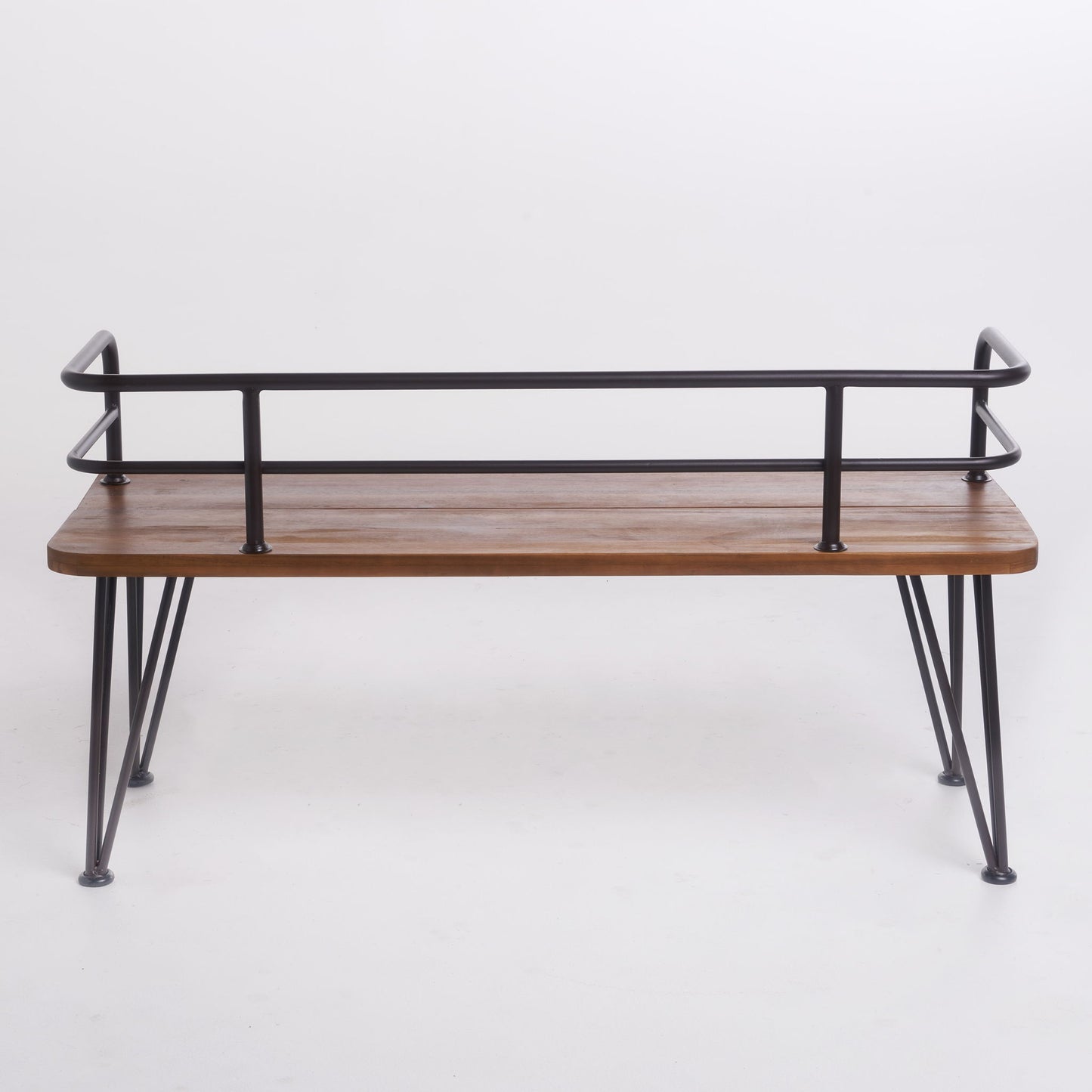 Outdoor Bench With Powder Coated Iron Frame - Teak