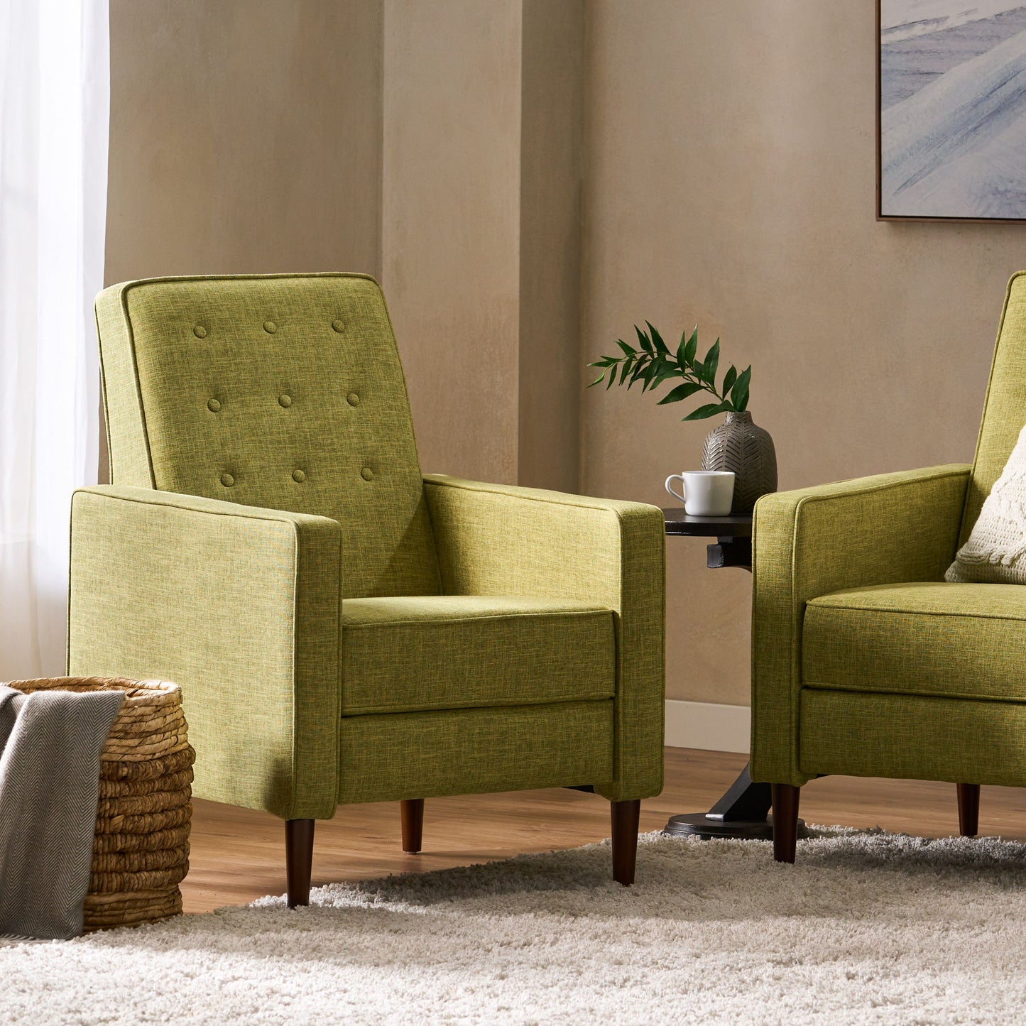 Mid-Century Modern Recliner With Button Tufted Waffle Stitch