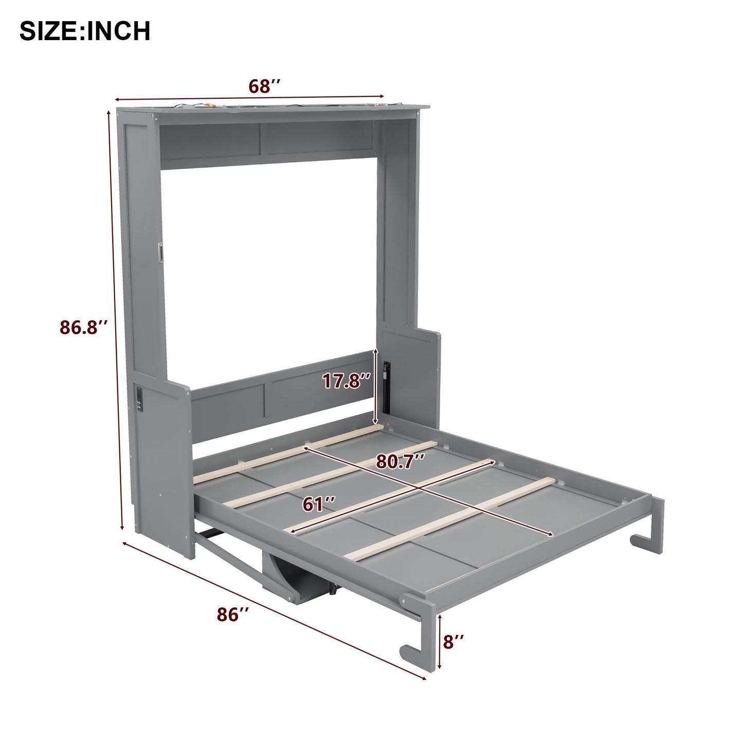 Murphy Bed With Desk, LED Lights And USB Charging Station