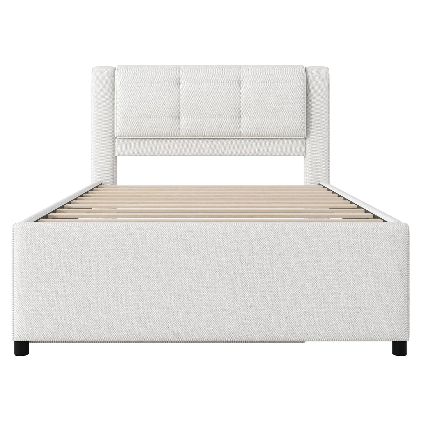 Upholstery Platform Bed With Trundle, Trundle Can Be Flat Or Erected