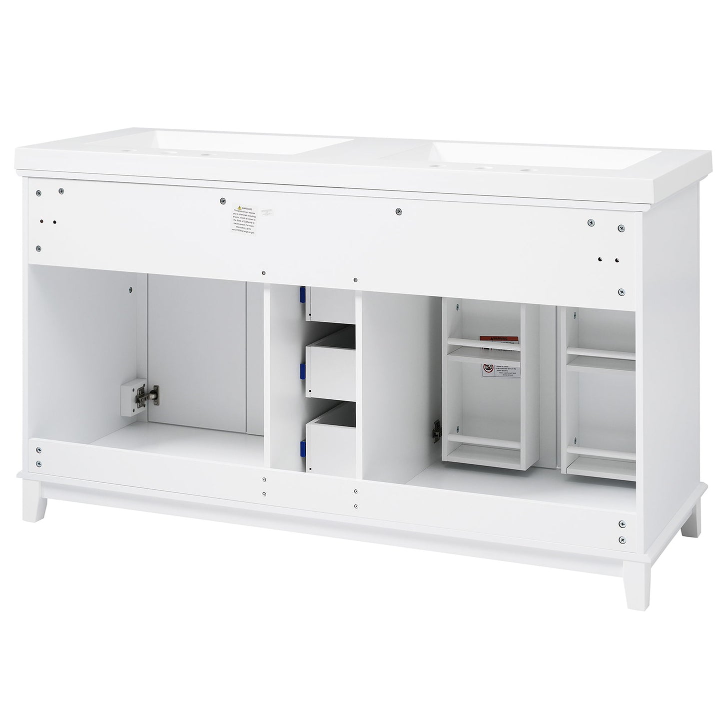 Bathroom Vanity With Double Sinks, 3 Drawers & 4 Doors - White