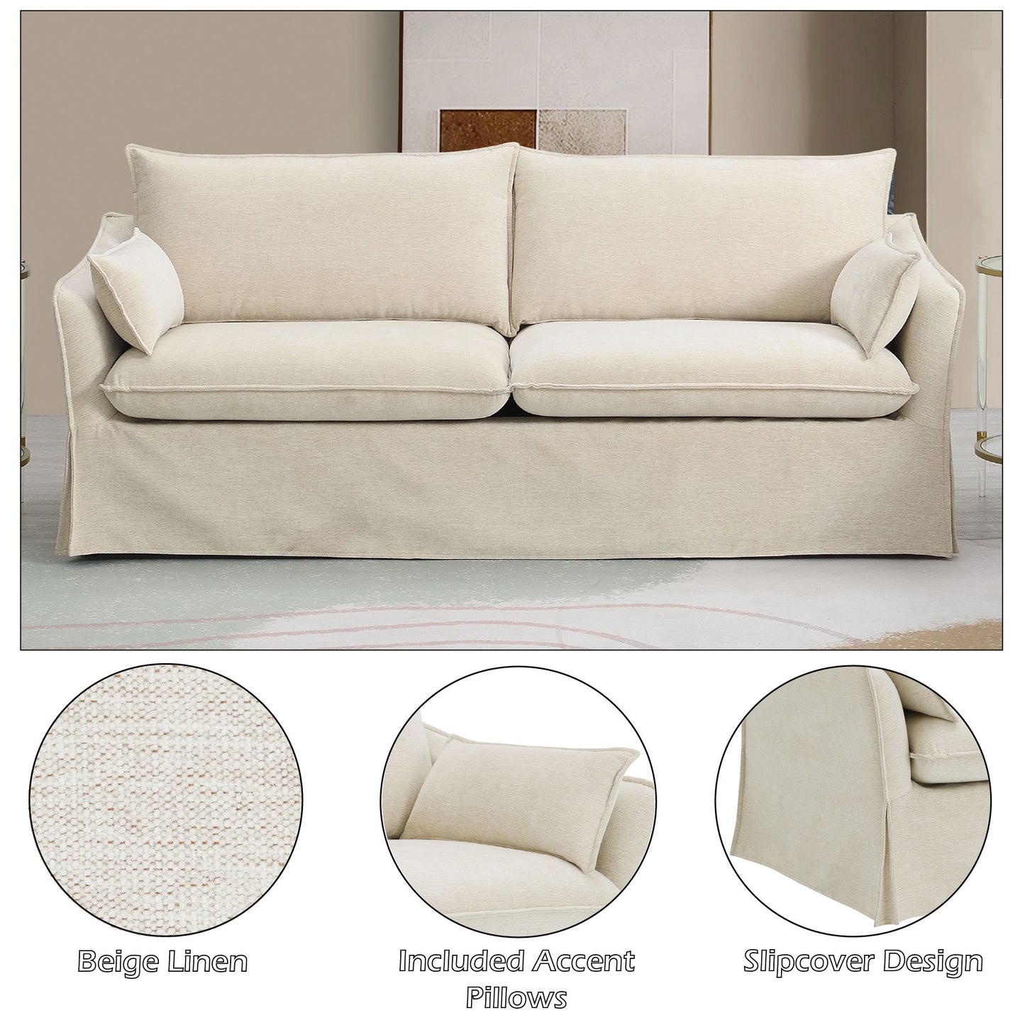 Shane - Sofa With 2 Pillows - Beige