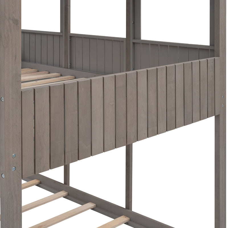 Bunk Bed With Roof, Window, Guardrail, Ladder