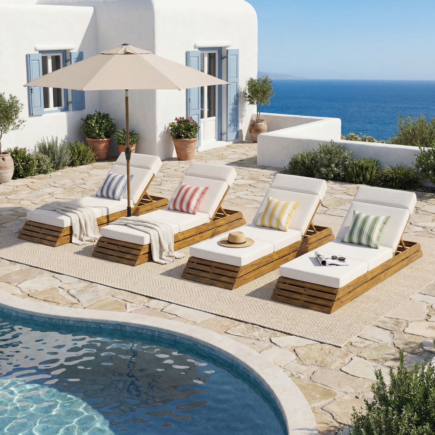 Chaise Lounge Set With 4 Fold Cushion And Built In Headrest