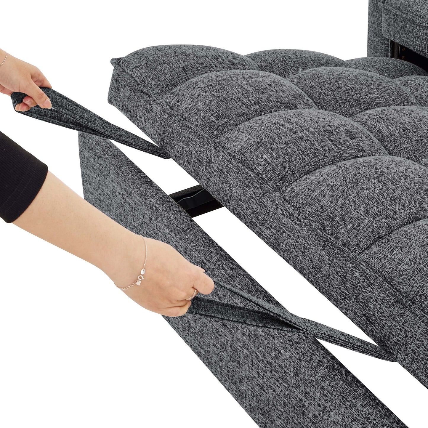 Sienna - Tufted Convertible Sleeper Sofa With Chaise - Gray