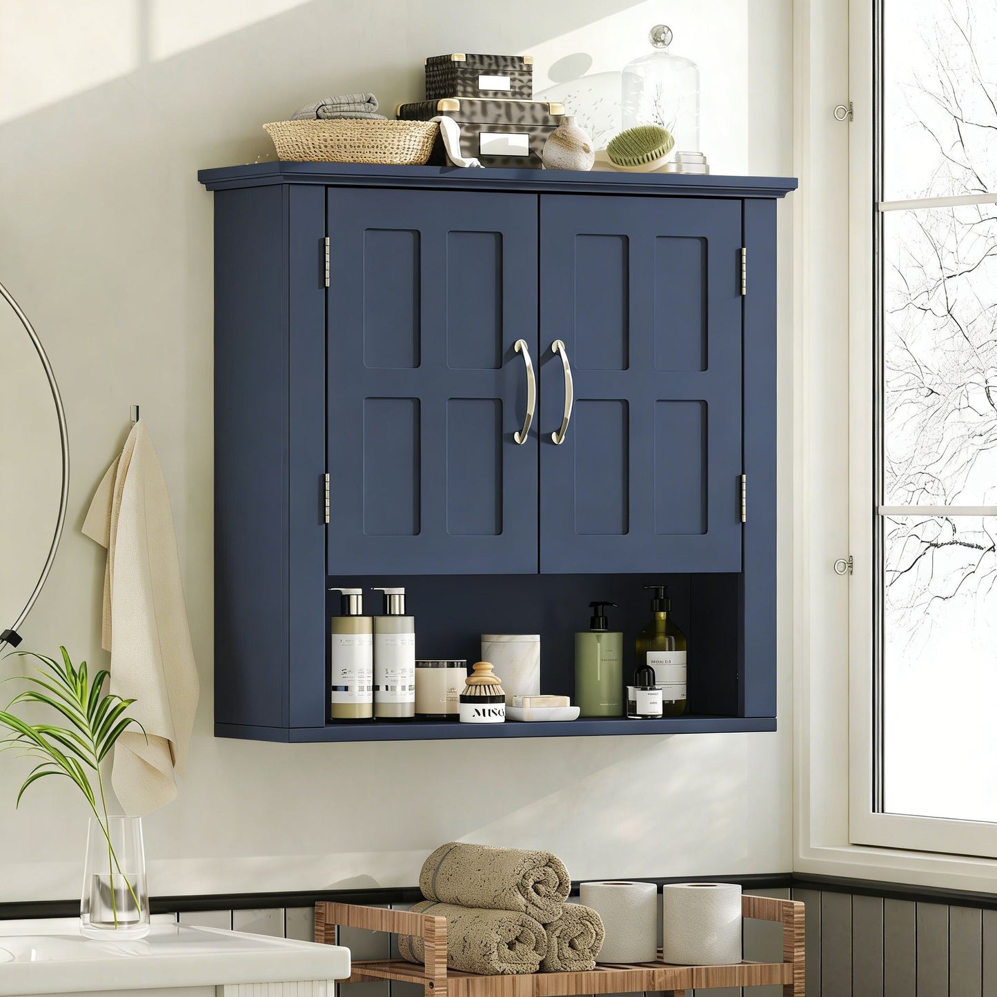 Multi Functional Wall Mounted Cabinet With Adjustable Shelves For Bathroom