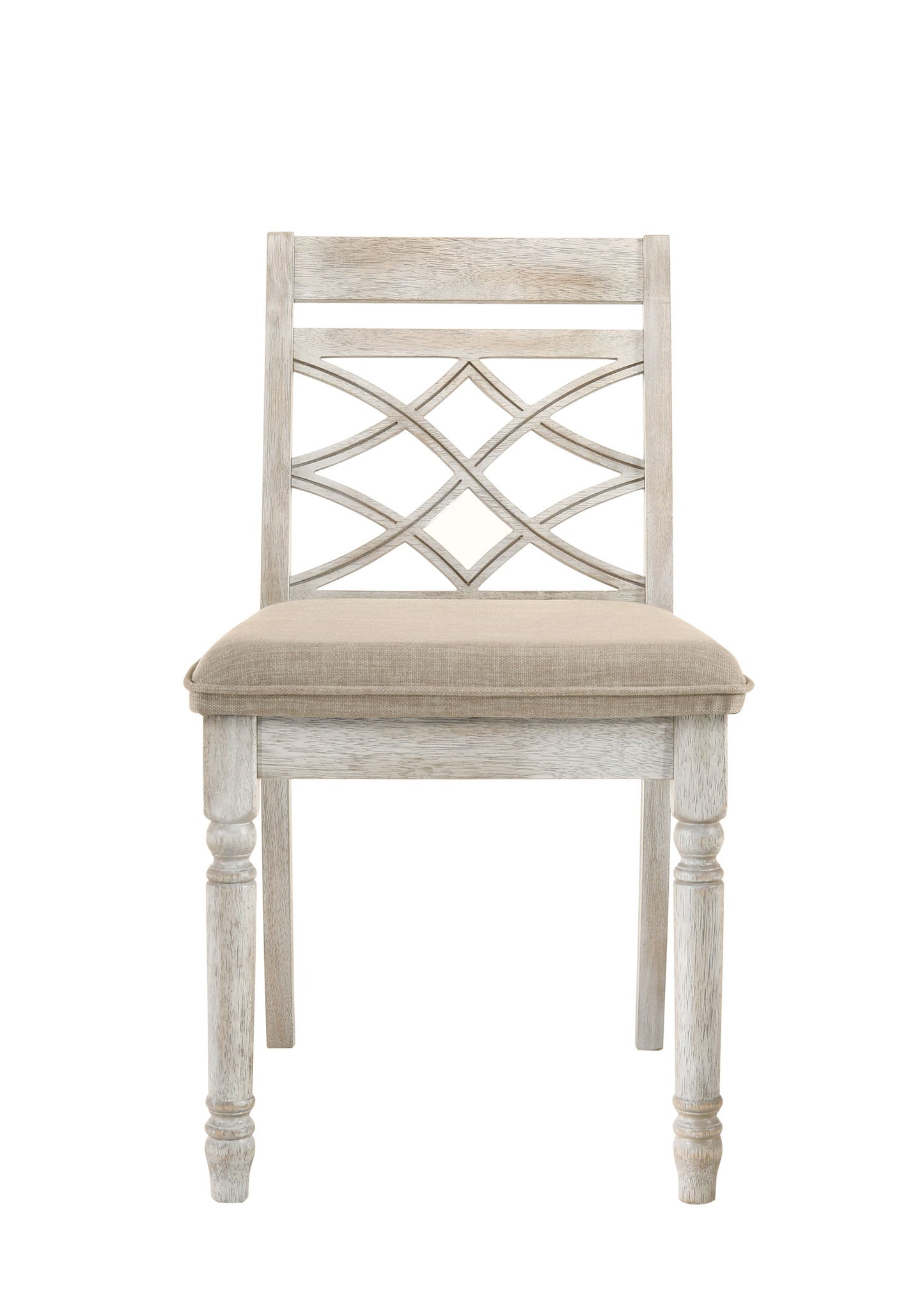 Havanna - 5 Piece Wide Round Dining Table With Off White Chairs (Set of 5) - Vintage Walnut