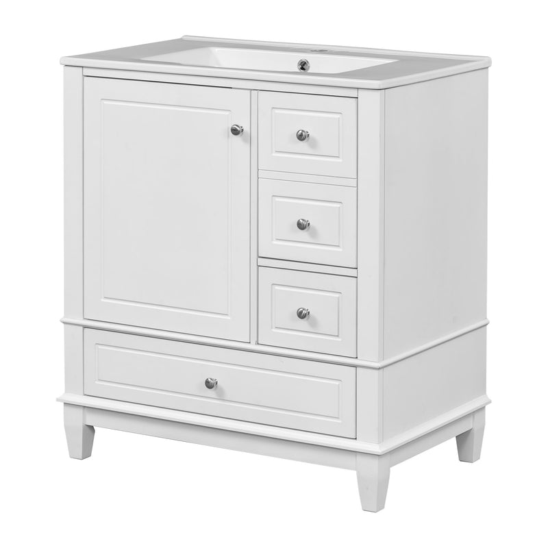 Freestanding Bathroom Vanity With Sink, Soft Close Door, 3 Drawers - White