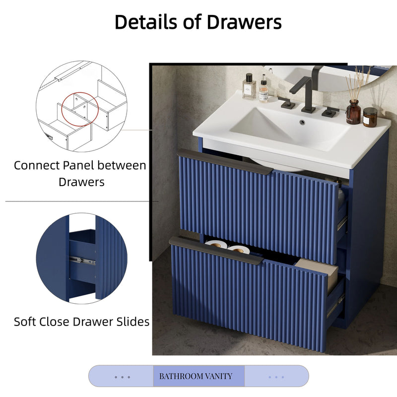 Fluted Bathroom Vanity With Ceramic Sink, Freestanding Cabinet