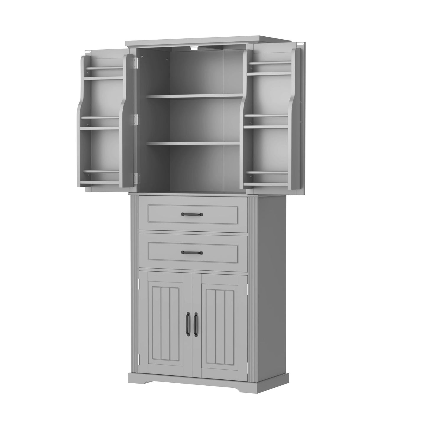 Multi Functional Storage Cabinet With Adjustable Shelves, 2 Drawers, Door Shelves