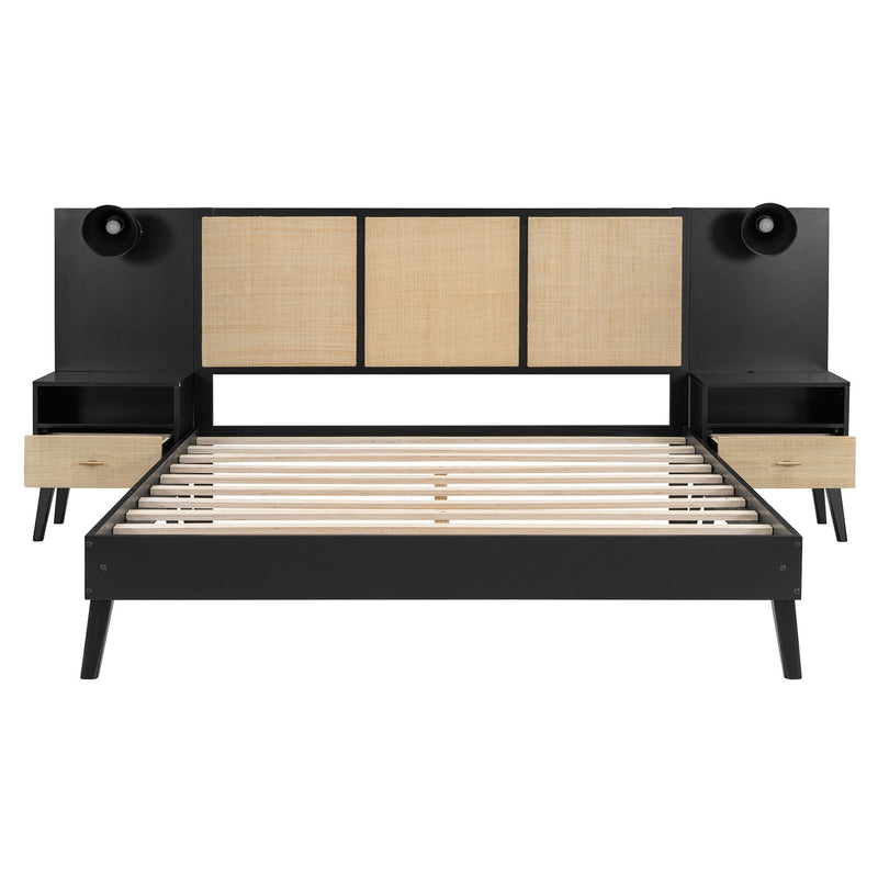 Bed Frame With 2 Nightstands Elegant Design With Lamps
