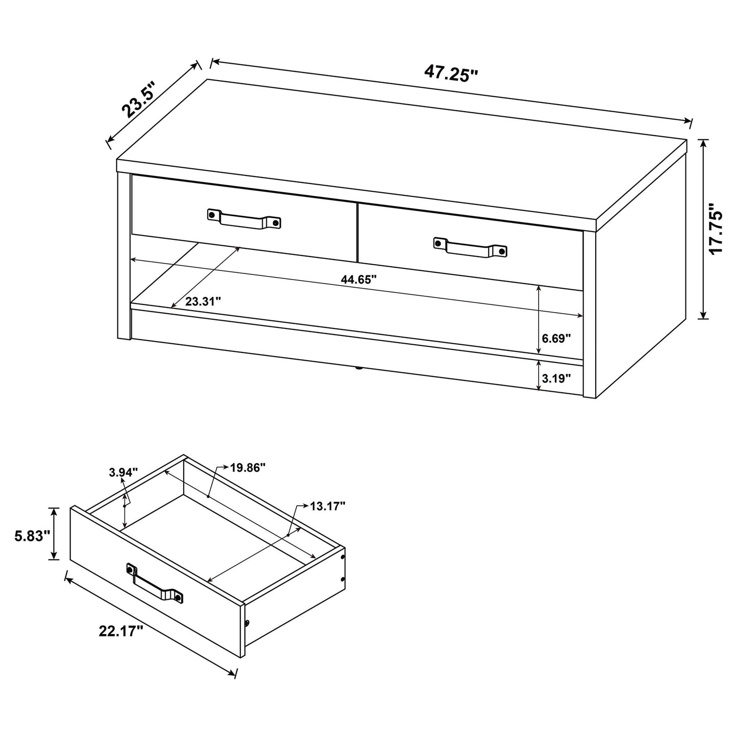 Nuberg - 2 Drawer Coffee Table Rectangular Design - Gray
