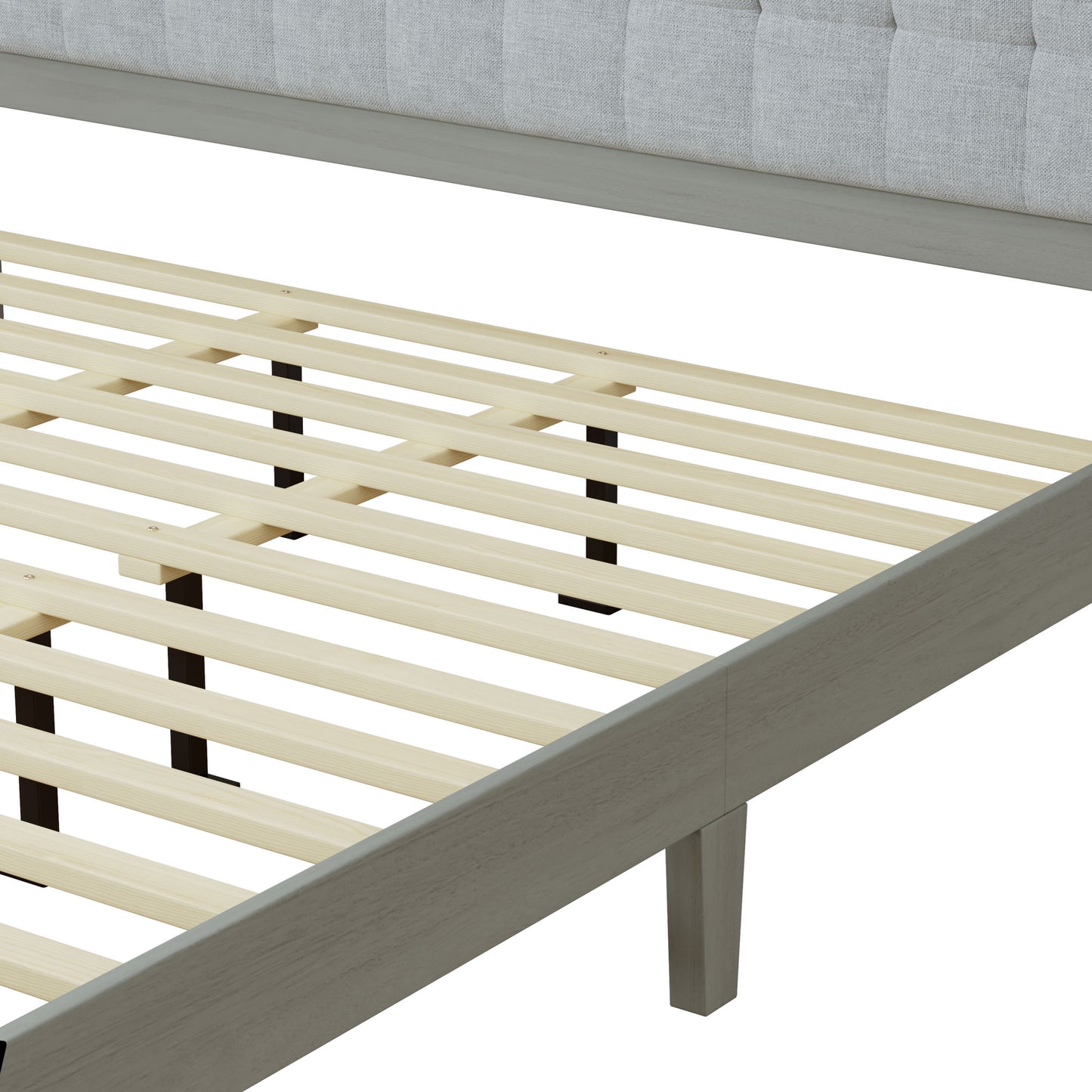 Mid Century Modern Platform Bed With Upholstered Headboard
