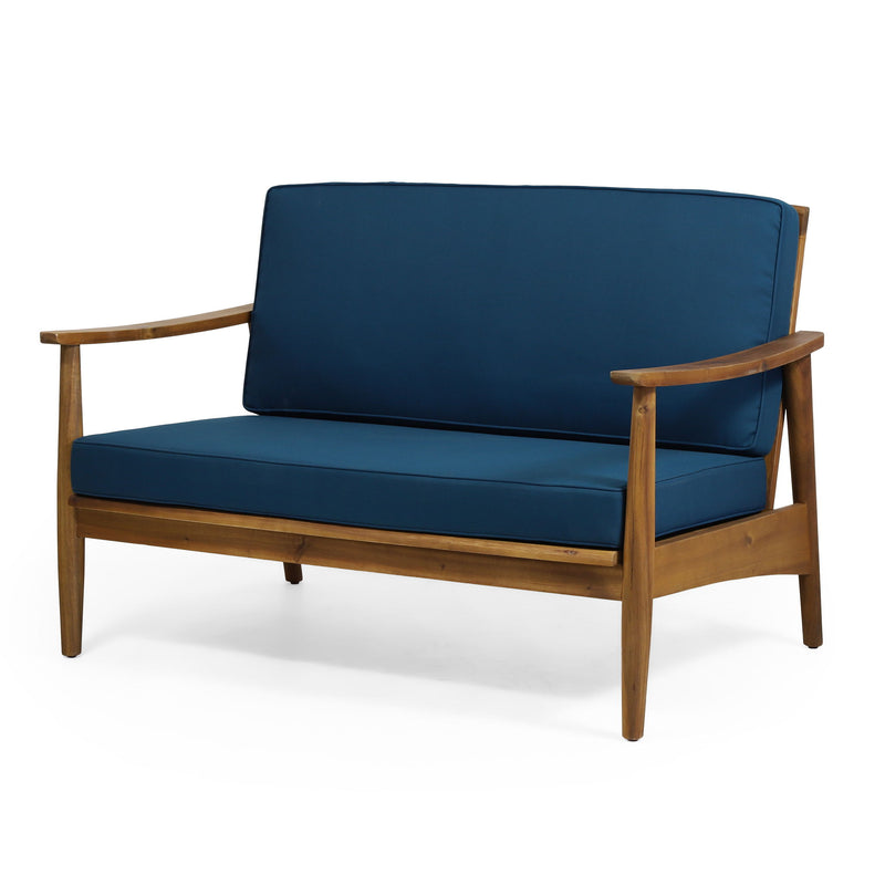 Outdoor Acacia Wood Loveseat Set With Coffee Table