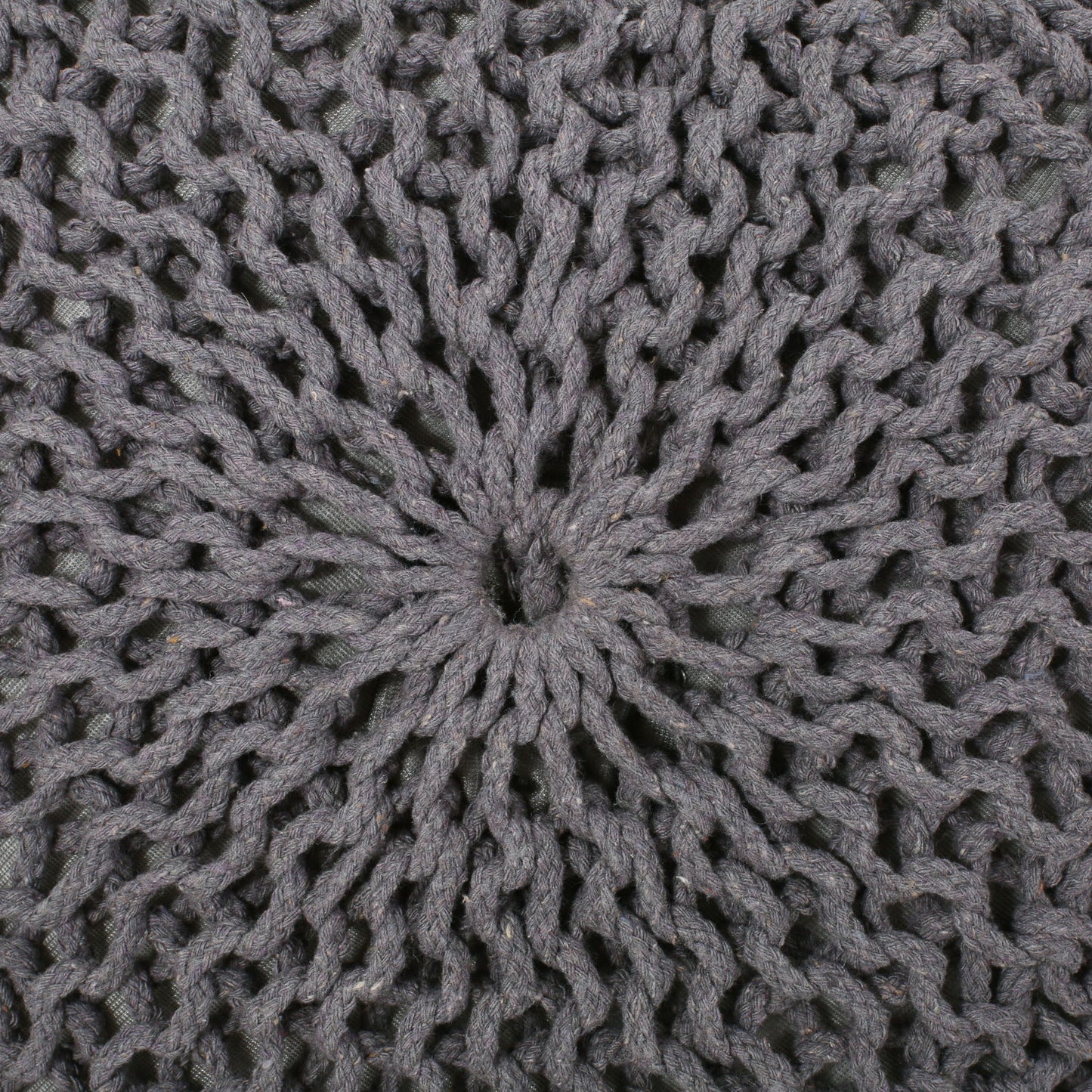 Hazel - Modern Knitted Cotton Yarn Round Pouf With Eco Friendly Pet Fibers - Dark Gray