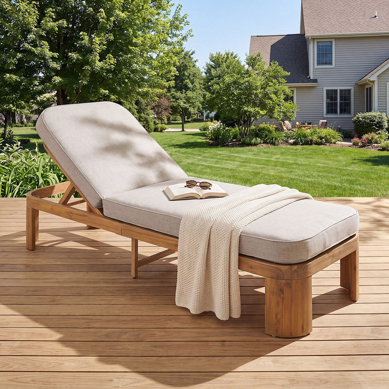 Outdoor Chaise Lounge With Cushion, 5 Position Adjustable Backrest