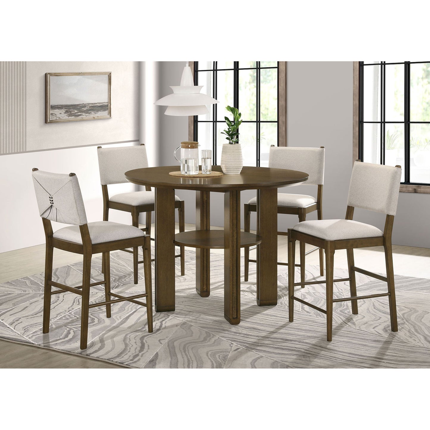Crispin - 5 Piece Counter Height Dining Set With Upholstered Chairs - Brown