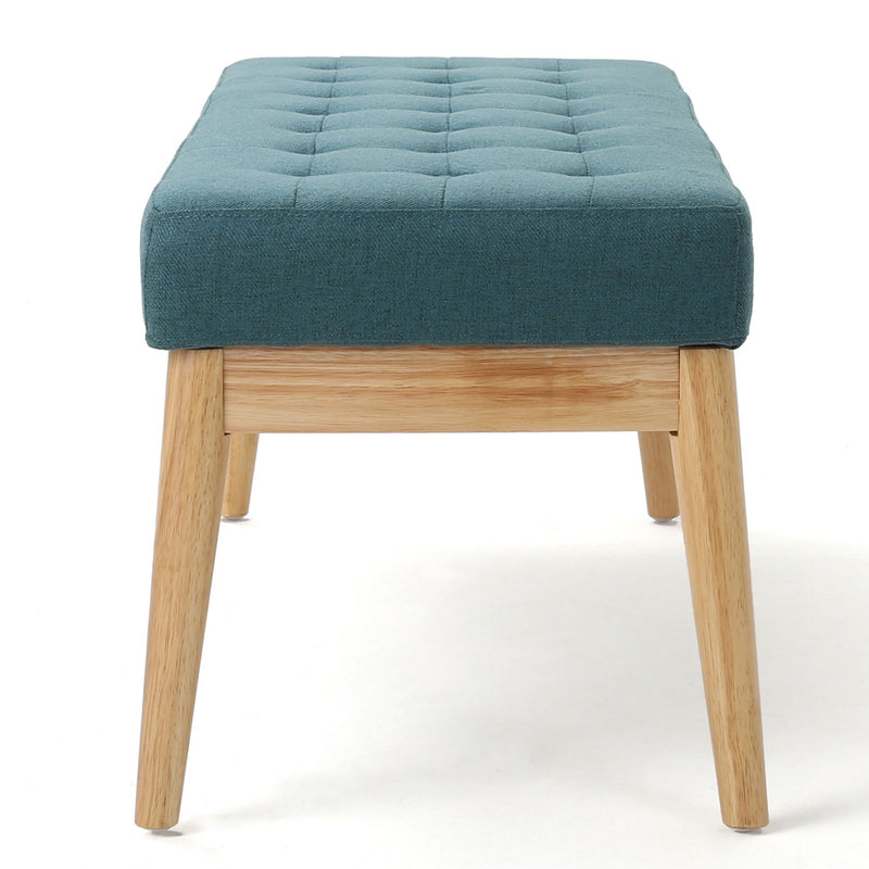 Vibratory - Button Tufted Upholstered Ottoman With Splayed Wooden Legs - Teal / Natural