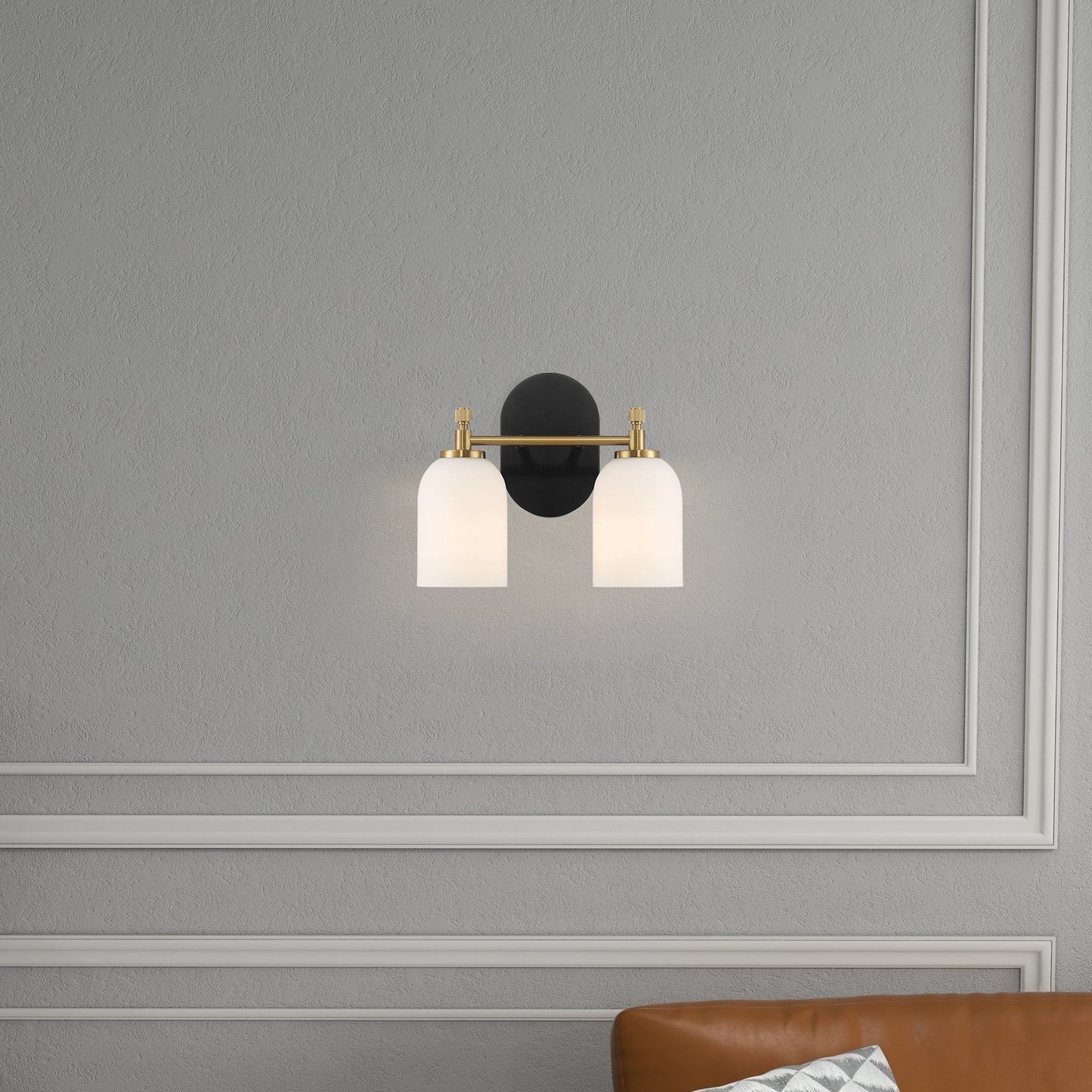 Vortex - 2 Lights Vanity In Style For Over Bathroom Mirror Wall Sconce - Black / Gold / White