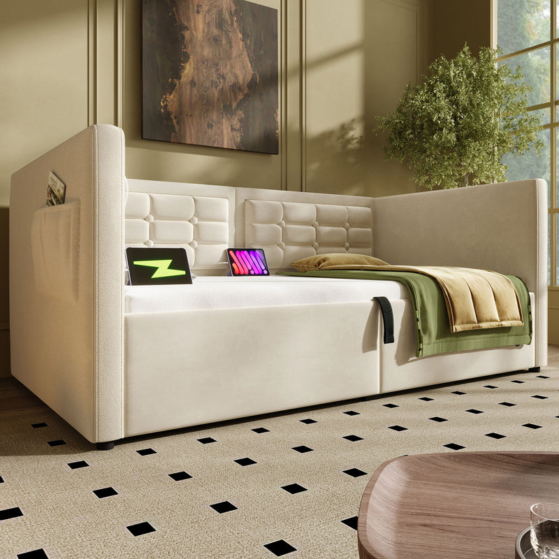 Upholstered Daybed With Hydraulic Storage And USB / Type - C Charging