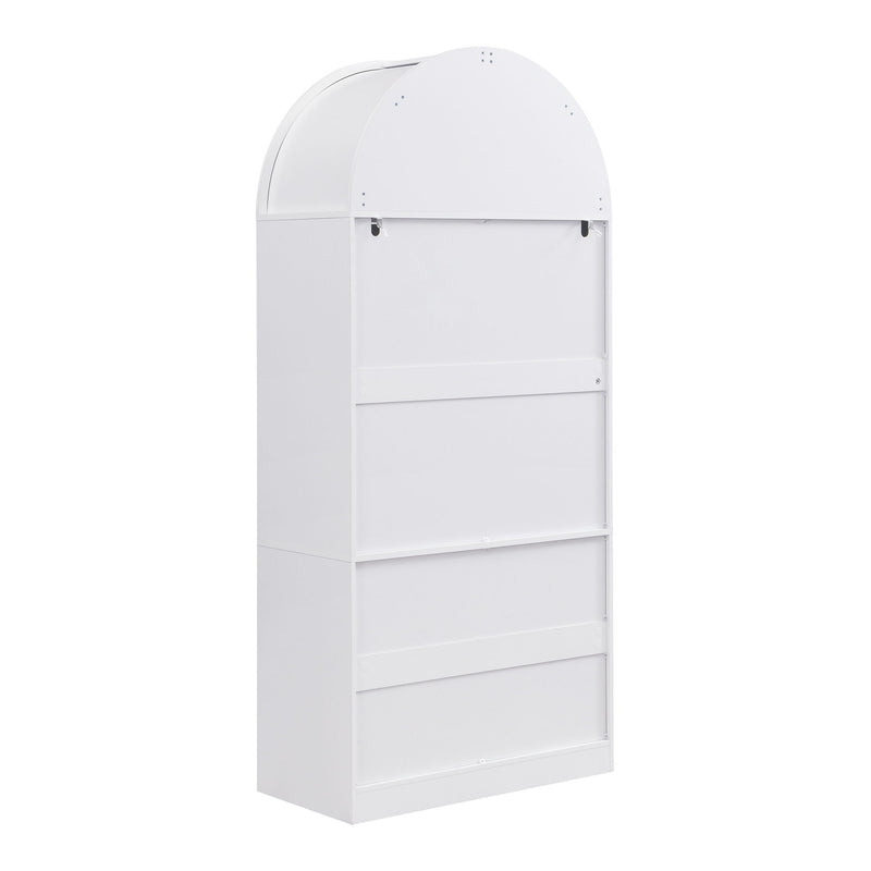 Tall Arched Top Storage Cabinet With 5 Tier Shelves, Soft Close Hinges
