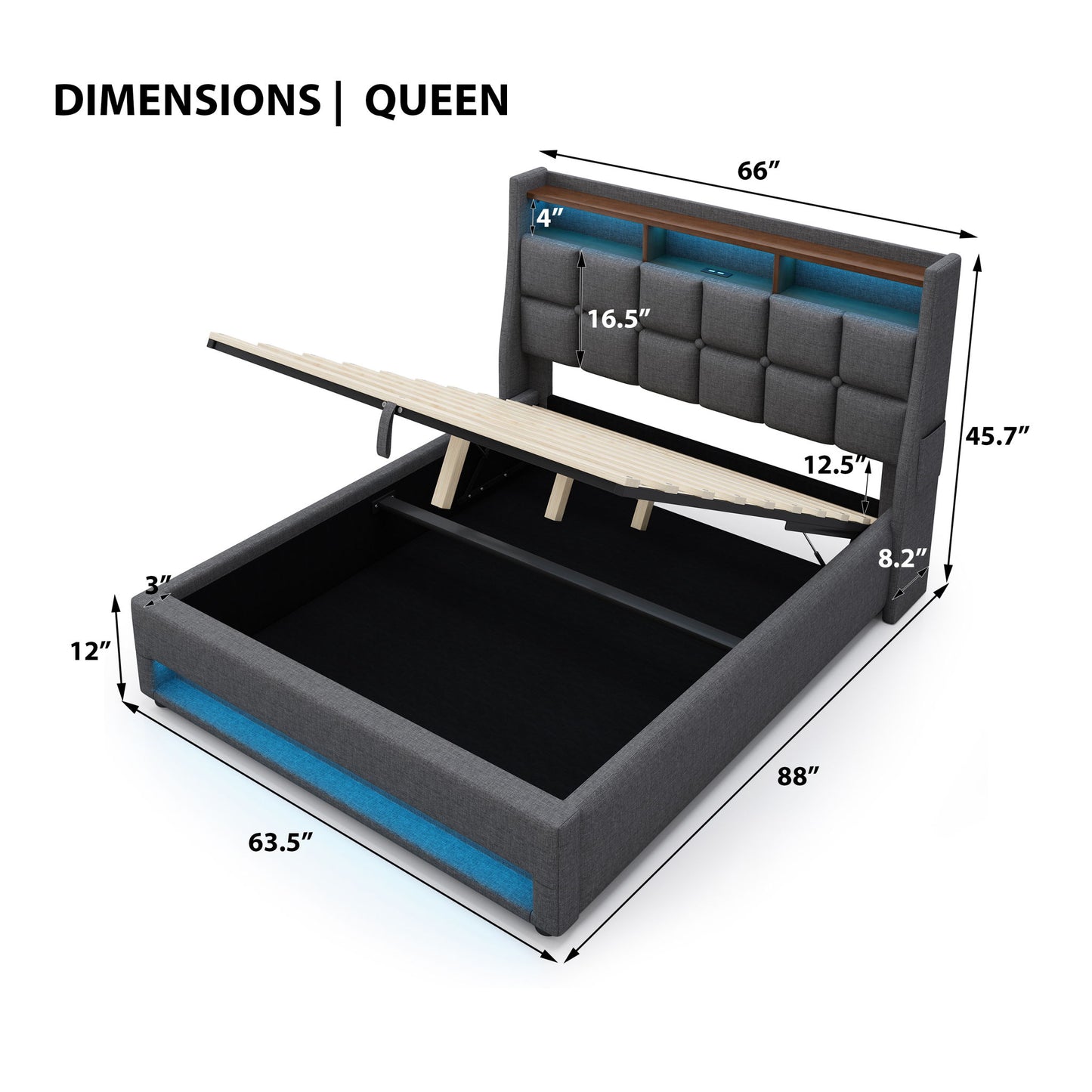 Upholstered Platform Bed With A Hydraulic Storage System, LED And USB Charging (Without Mattress)