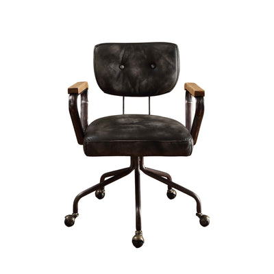 Hallie - Top Grain Leather Office Chair - Vintage Black