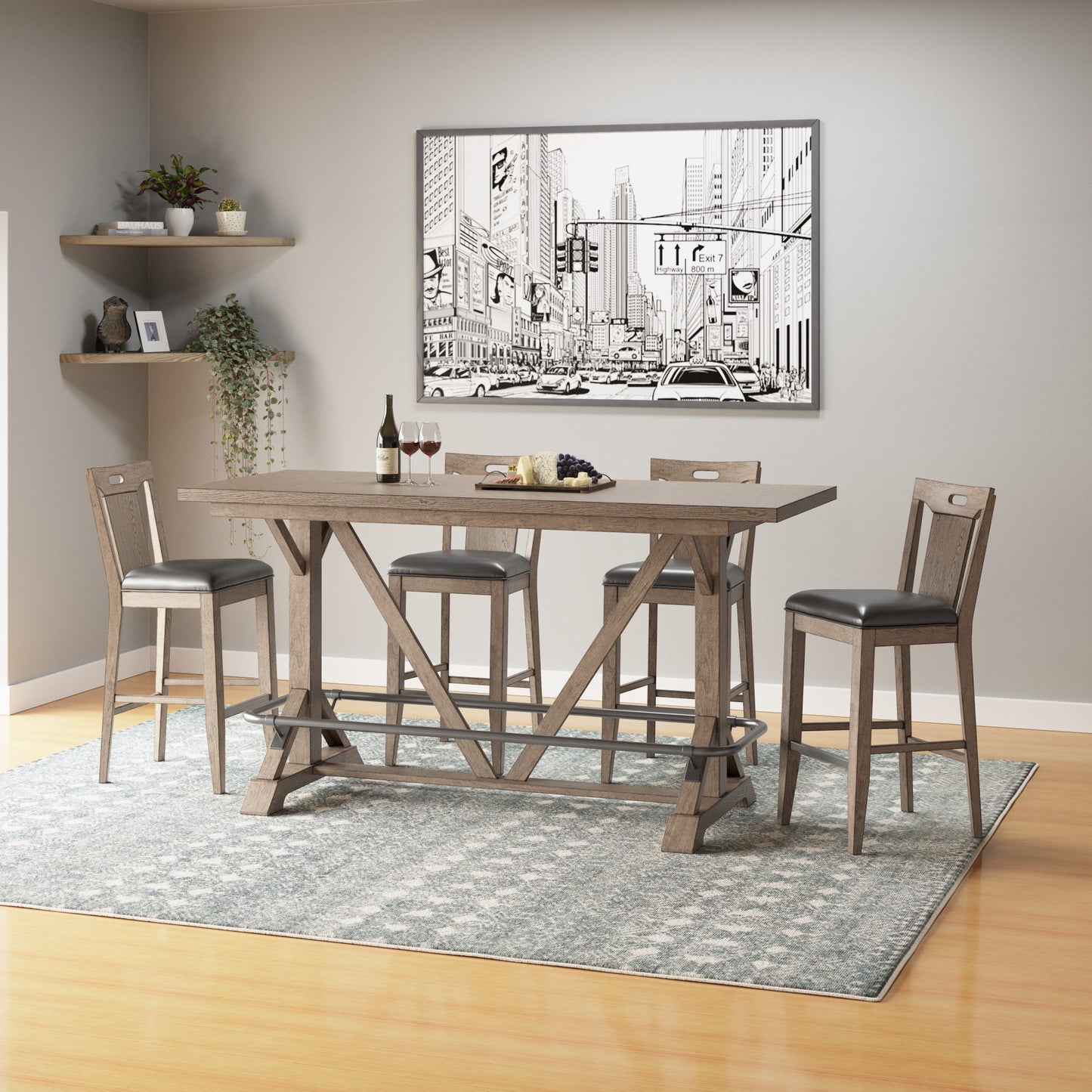 Slat Back Bar Stools (Set of 2) - Brown