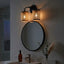 Quell - Double Light Vanity With Natural Shade Wall Lamp - Black / Rattan