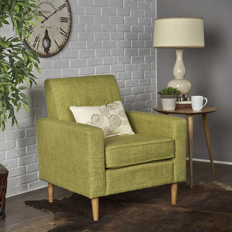 Modern Club Chair, Elegant Fabric With Rubberwood Legs - Green