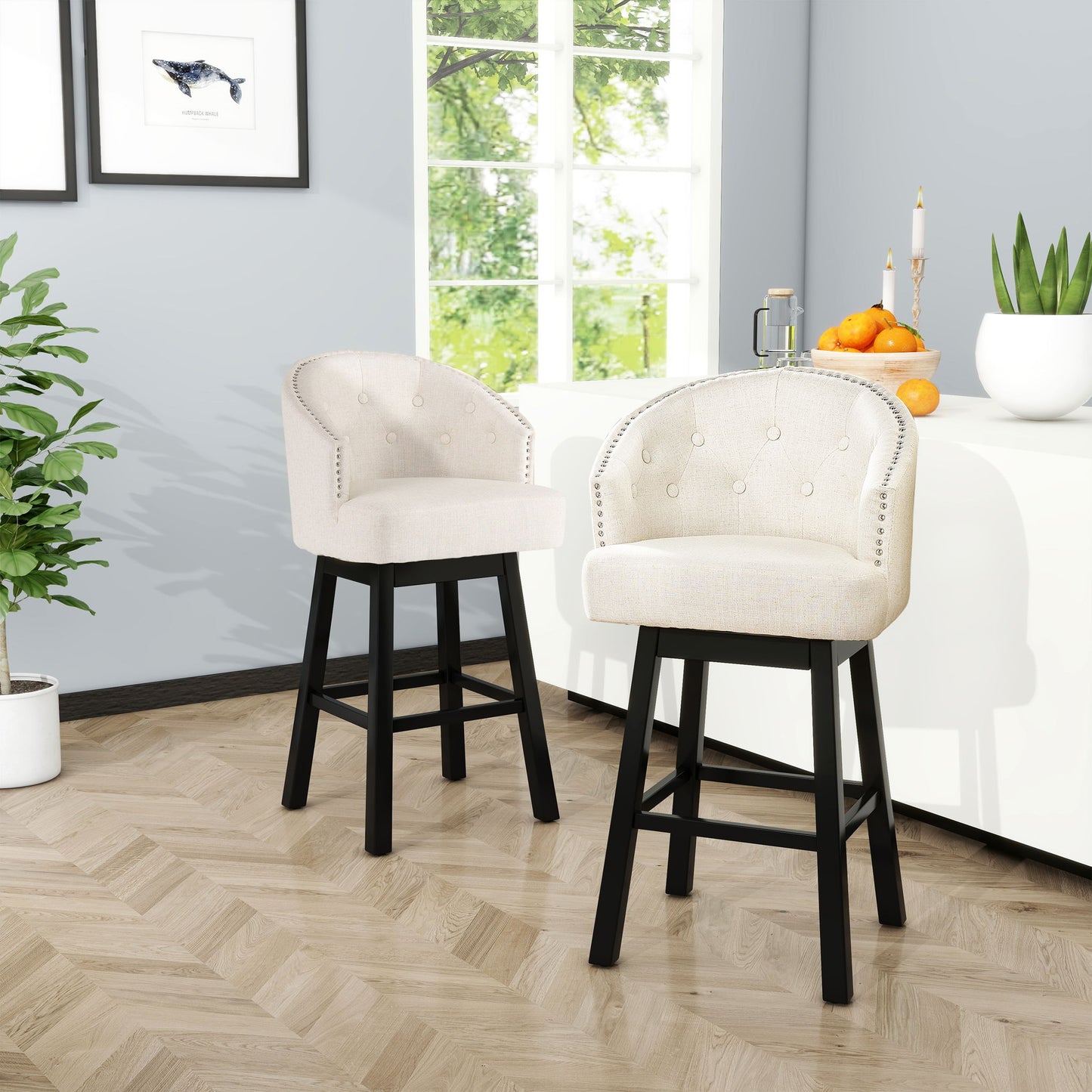 360 Degree Swivel Bar Stool With Stunning Nailhead Trim (Set of 2)