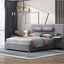 Upholstered Platform Bed, 2 Outlets And USB Charging Ports On Both Sides, 2 Bedside Pillows, Storage Shelves