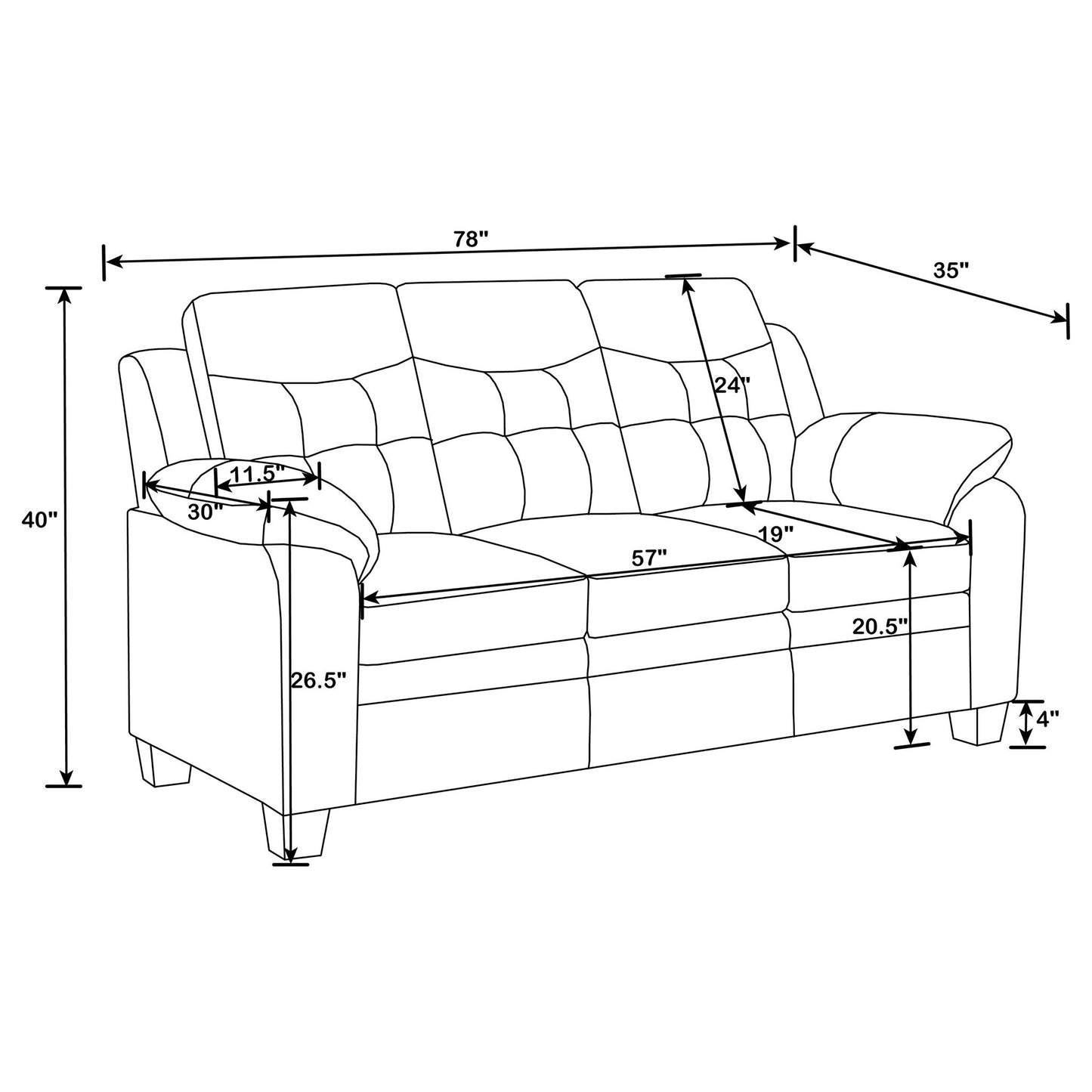 Eaton - Padded Sofa With Tufted Design - Black