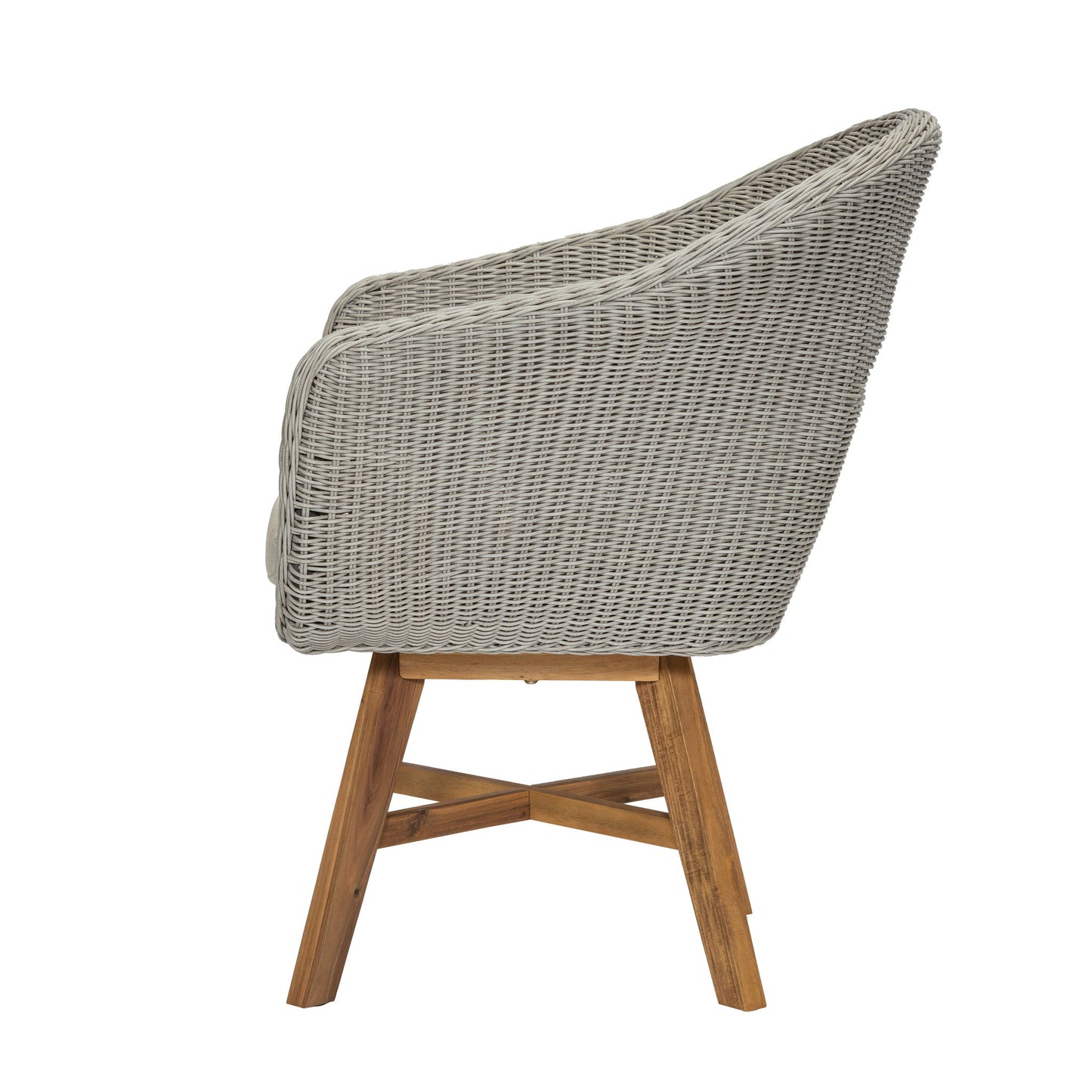 Modern Coastal Rattan Dining Chairs, (Set of 2), Solid Wood Legs - Beige