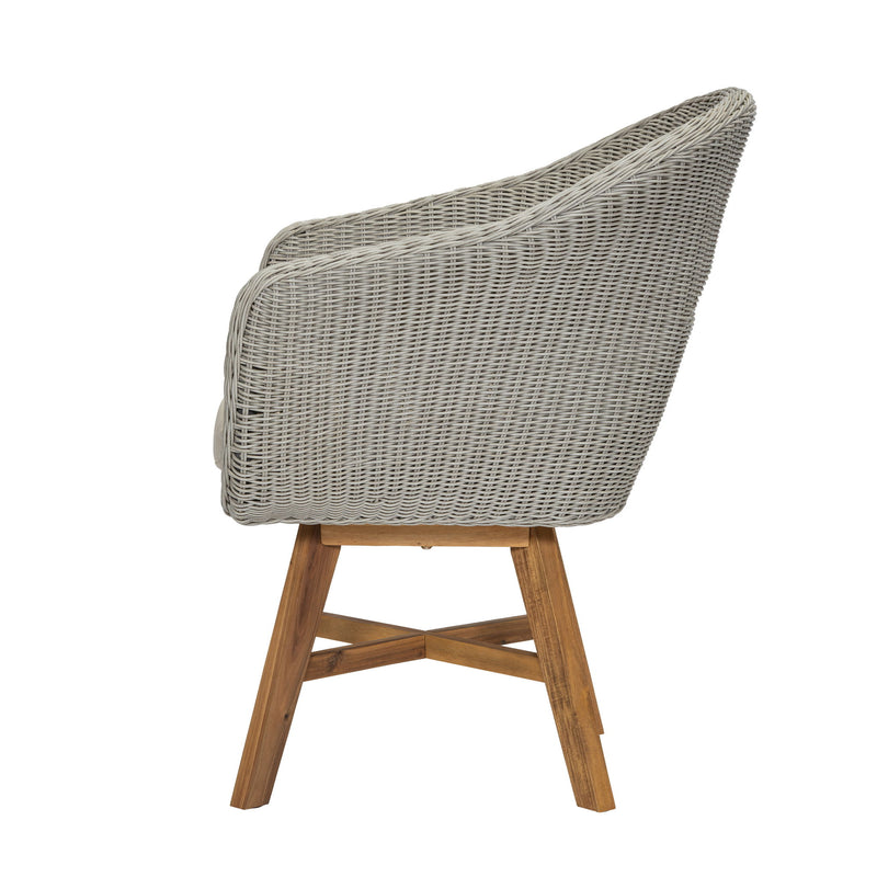 Modern Coastal Rattan Dining Chairs, (Set of 2), Solid Wood Legs - Beige / Gray Ash / Natural