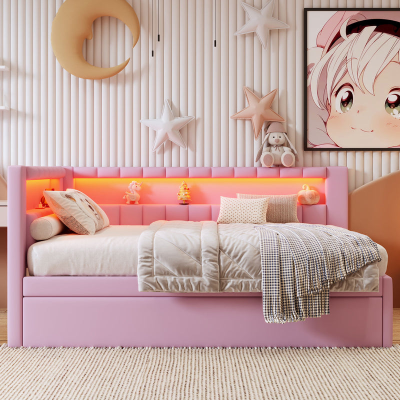 Upholstered Platform Bed With USB Ports And LED Belt
