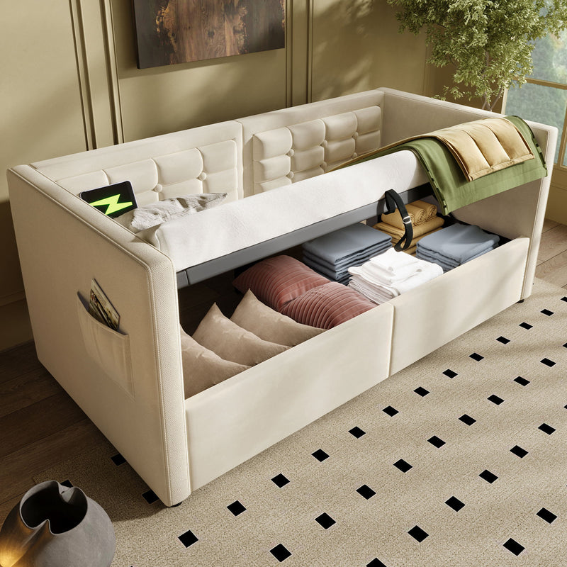 Upholstered Daybed With Hydraulic Storage And USB / Type - C Charging