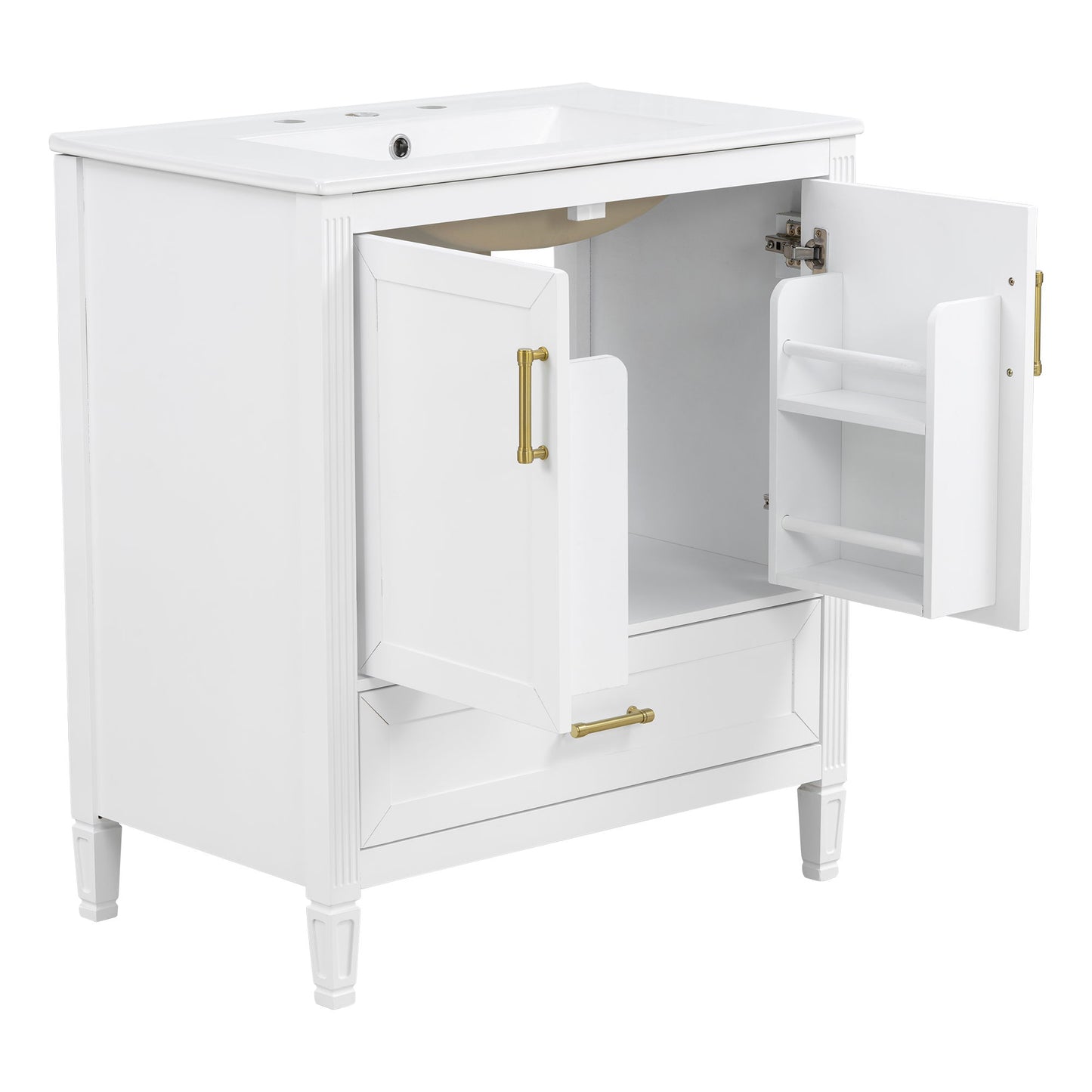 Elegant Fluted Bathroom Vanity With Sink, Soft Close Doors & Drawer