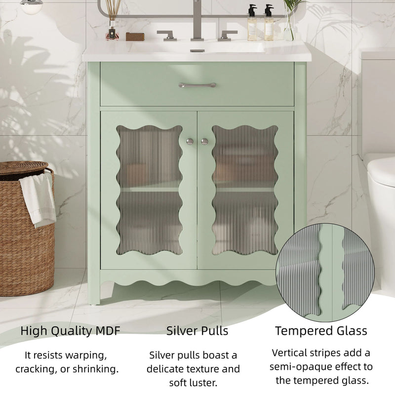 Bathroom Vanity With Glass Doors, Soft Close Hinges - Green