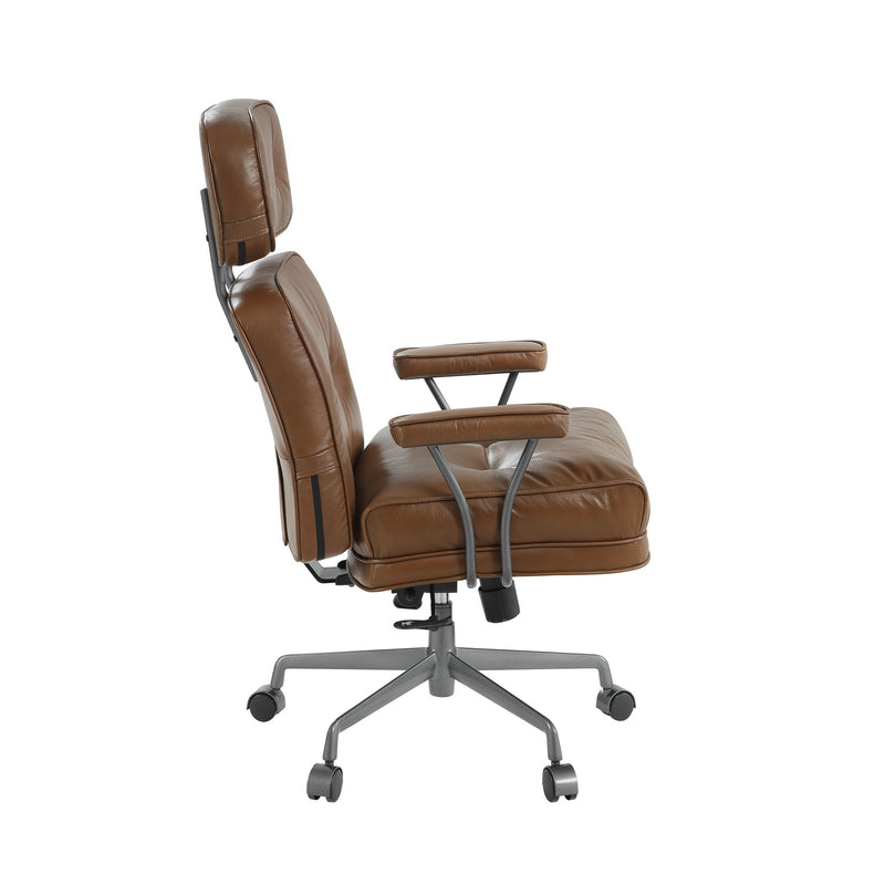 Dasya Brown Top Grain Leather & Iron Swivel Office Chair