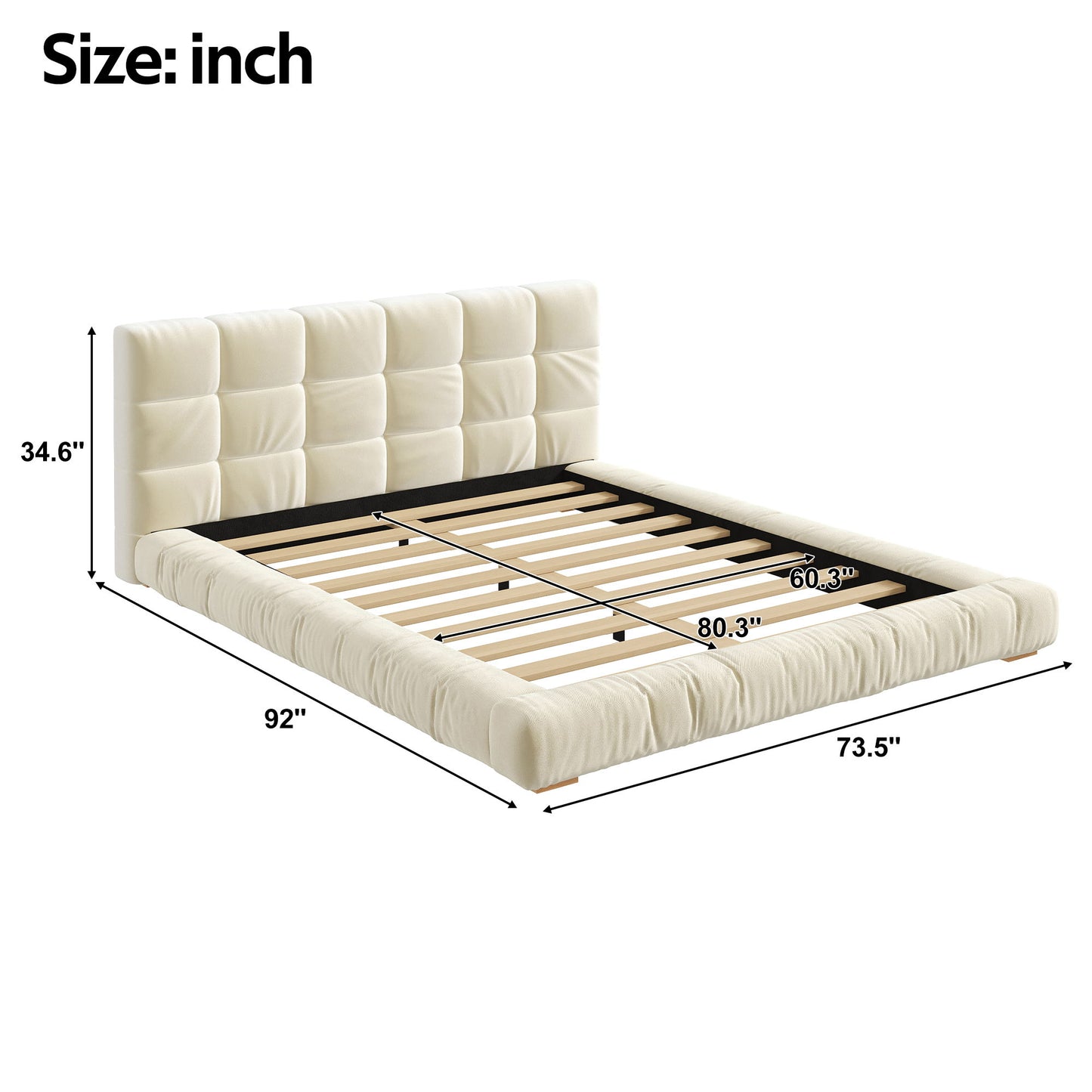 Upholstered Platform Bed Frame With Tufted Headboard