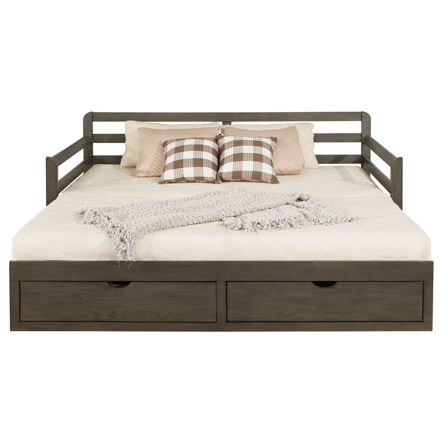 Twin Long 2 Drawer Daybed With Extendable Trundle, Storage Drawers, Fits Standard Mattress - Gray